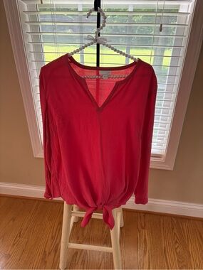 J. Jill Coral-Red Tie-Hem V-Neck Tunic